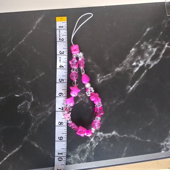 Hot Pink Party Charm Phone Strap – Dice, Hearts & Star Beads Galore! - Picture 3 of 7